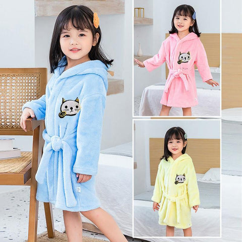 Flannel Children Bathrobe Thick Baby Girls Cartoon Hooded Bathrobe-TB01046-Veeddydropshipping