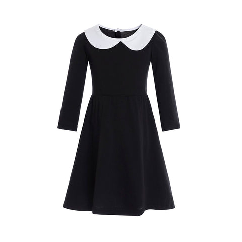 Halloween costume, Gothic costume, Wednesday dress, black dress white collar-TB00852-Veeddydropshipping