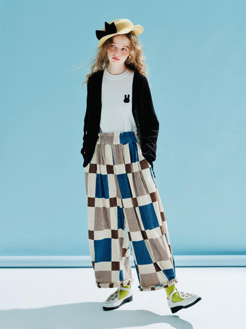 thick velvet print plaid thigh pants casual loose female-WF00451-Veeddydropshipping