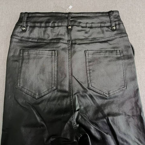 Pu Leather Pants Lace Up Zipper High Waist Streetwear-WF00561-Veeddydropshipping