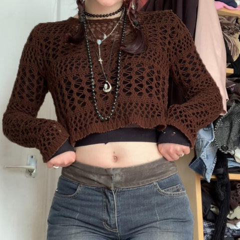 Women Sweater Vintage Wool Knit Crew Neck Long Sleeve-WF00121-Veeddydropshipping