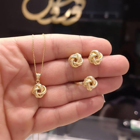 Metal Twist Lucky Knot Earrings Necklace Ring Jewelry Set  -JW00222-Veeddydropshipping
