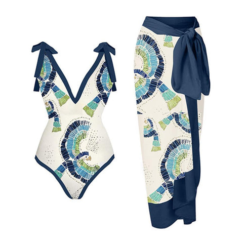 Deep V Print One Piece Swimsuit Summer Beach Wear Swimming Suit 2022 Luxury Shorts -OS00049-Veeddydropshipping