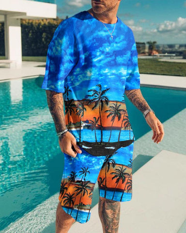 2-piece men's T-shirt+shorts sportswear casual trend beach vacation-Veeddydropshipping