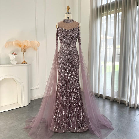 Mermaid Luxury Evening Dress with Cape-WF01589-Veeddydropshipping