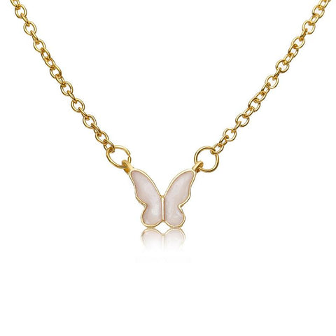 Korean Acrylic Butterfly Pendant Necklace For Women Gold Color-JW01336-Veeddydropshipping