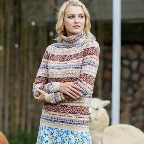 Women Sweater Wool Turtleneck Pullover Knitted Sweater-WF00082-Veeddydropshipping