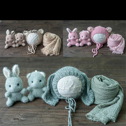 Newborn full moon bear long-eared bunny shape cute doll with hat wrapped-TB00456-Veeddydropshipping