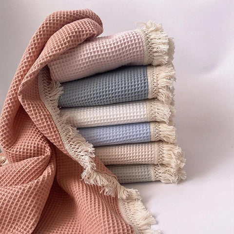 Cotton Waffle Baby Swaddle Blankets Tassel Newborn Receiving Blanket-TB00696-Veeddydropshipping