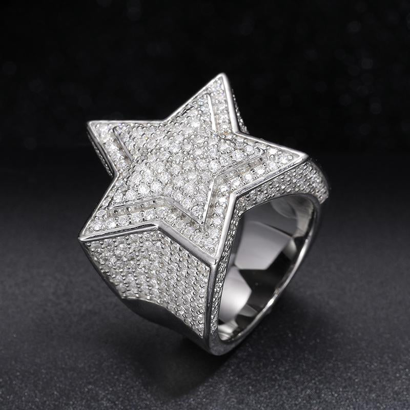 Certificate Moissanite Star Rings 925 Sterling Silver Moissanite Rings -JW00085-Veeddydropshipping