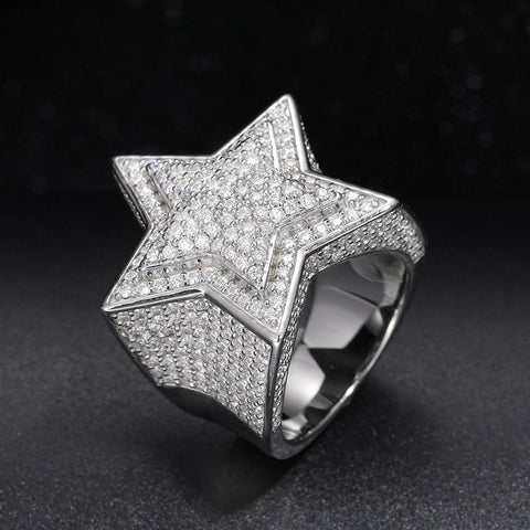 Certificate Moissanite Star Rings 925 Sterling Silver Moissanite Rings -JW00085-Veeddydropshipping
