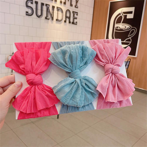 3Pcs/Set Solid Colors Baby Bow Headband For Newborn Kids Nylon-TB00450-Veeddydropshipping