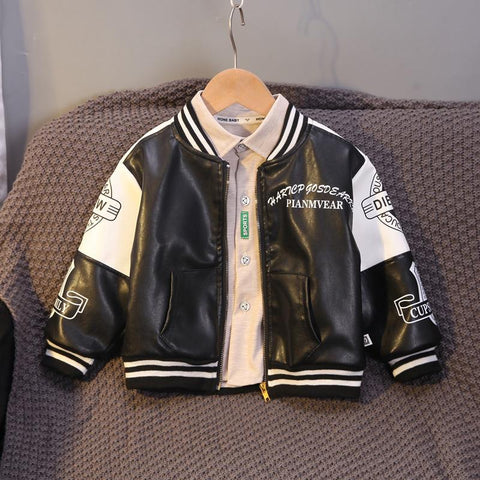 Baby Boys Letter Print Baseball Coat Stripes Collar-Veeddydropshipping