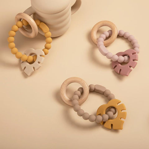 3 in 1 Baby Leaves Pendant Bracelet Teething Wood Ring Food Grade-TB00809-Veeddydropshipping