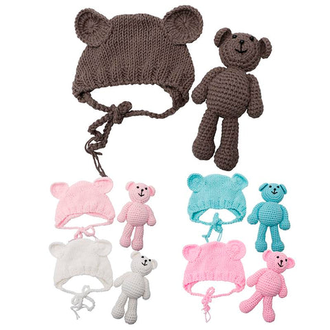 2 Pcs/Set Crochet Hat Bear Photography Props for 0-3 Month Babies Pants-TB00808-Veeddydropshipping