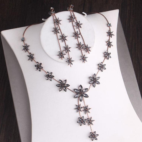 Silver Plated Crystal Leaf Bridal Jewelry Sets  -JW00364-Veeddydropshipping