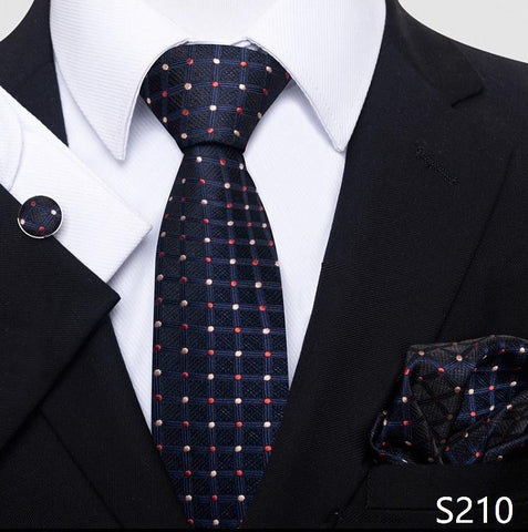Many Color Classic Red Silk Tie Pocket Squares Cufflink Set Men-JW01302-Veeddydropshipping