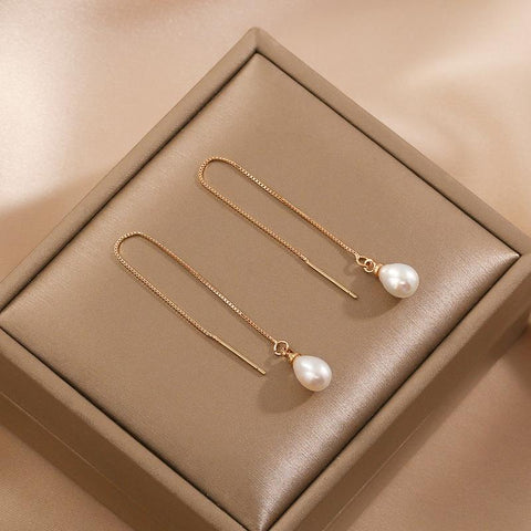 Natural Pearl Long Pendant Earrings Female Fashion Exquisite -JW00166-Veeddydropshipping