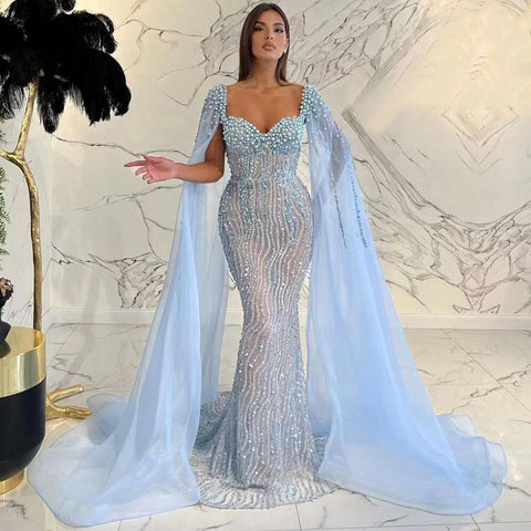 Beaded Mermaid Cape Sexy Evening Dresses-WF01586-Veeddydropshipping