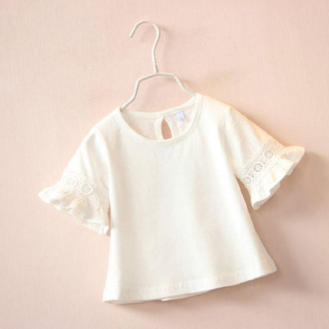 Girls Baby T-shirt Round Neck Lace Short Sleeve-Veeddydropshipping
