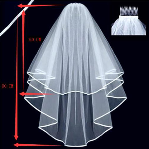 Short Wedding Veil Two Layer With Comb-WF01425-Veeddydropshipping