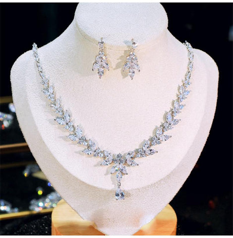 Jewelry Sets  Design Water Drop Cubic Zirconia Luxury Bridal  -JW00373-Veeddydropshipping