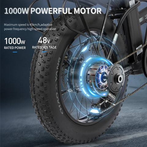Ridstar Electric Bike 1000W 48V 20 Inch Folding Ebike 14AH IPX7 Waterproof -OS00966-Veeddydropshipping