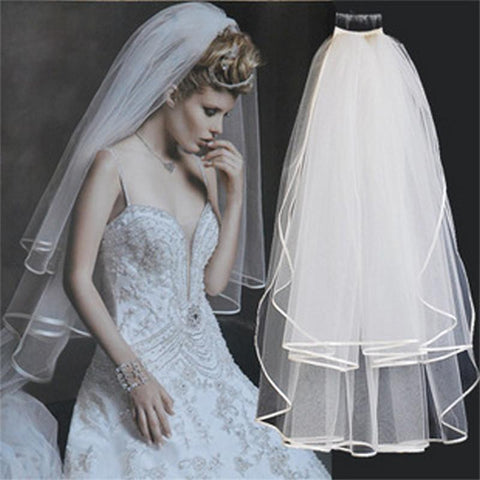Short Wedding Veil Two Layer With Comb-WF01425-Veeddydropshipping