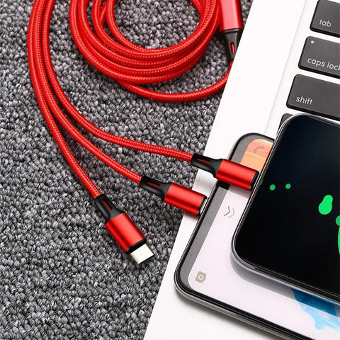 3in1 Data USB Cable for iPhone Fast Charger Charging Cable For Android phone type c-PA00962-Veeddydropshipping