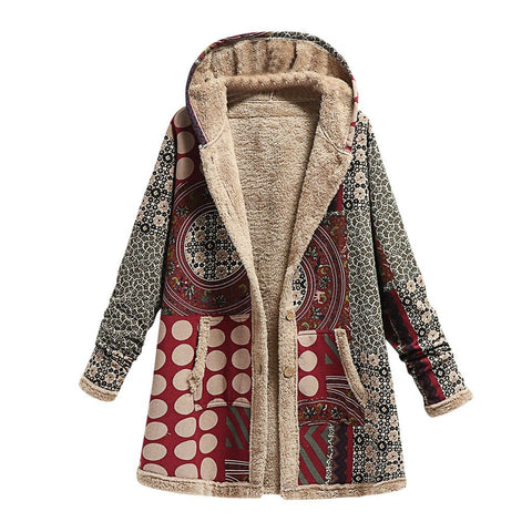 Winter Vintage Women Coat Warm Printing Thick-WF00015-Veeddydropshipping