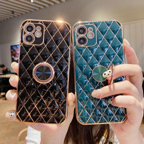 Fahsion Bling Soft TPU Case Cover + Metal Ring Stand for iPhone 14 13 12 11 Pro-PA00169-Veeddydropshipping