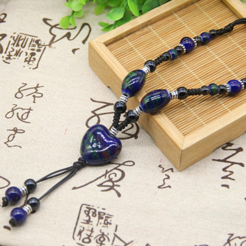 ceramic Bead Heart-shaped pendant sweater chain necklace -JW01249-Veeddydropshipping