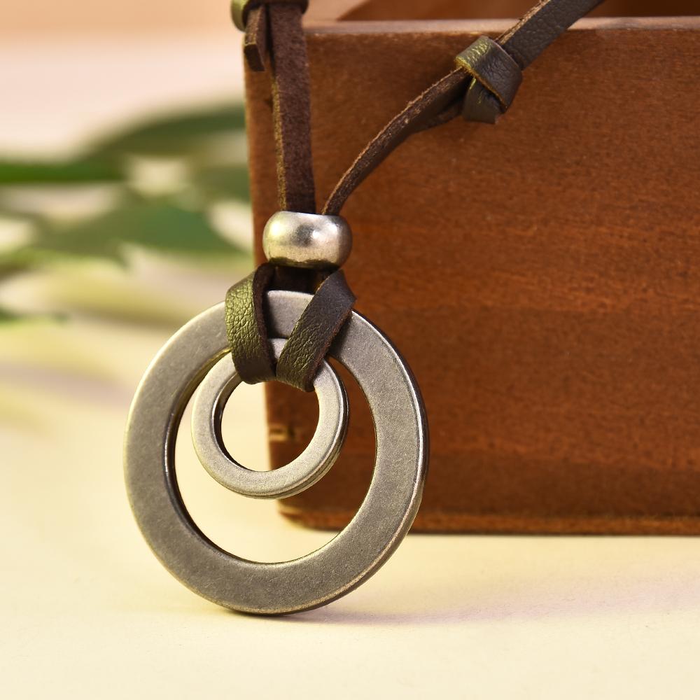 Double Circle Adjustable Leather Cord Necklace Jewelry-JW01239-Veeddydropshipping