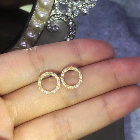 Fashion Versatile Circle Stud Earrings with Crystal Cubic Zirconia Earrings -JW01422-Veeddydropshipping
