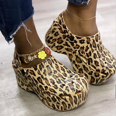 Heel Fashion Color Platform Sandals Women Clogs Leopard-BS01212-Veeddydropshipping