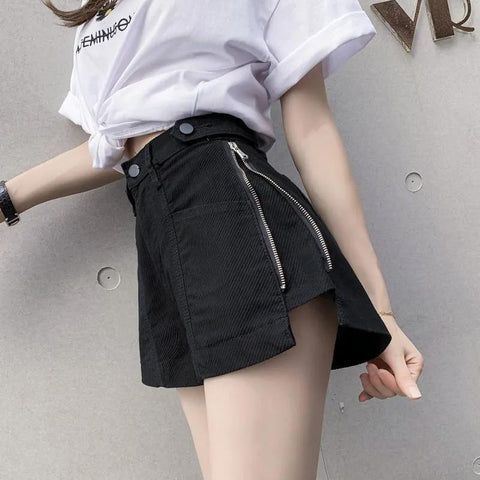 Zipper Shorts Jeans Women Loose High Waist-WF00521-Veeddydropshipping