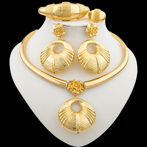 18k Gold Plated Jewelry Set  Earrings and Pendant Set -JW00305-Veeddydropshipping
