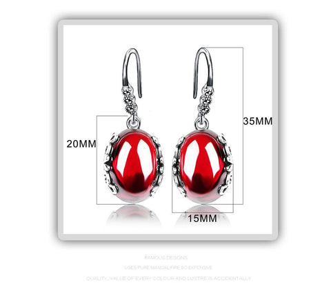 Vintage Garnet 925 Sterling Silver Drop Gemstone Pendant Necklace-JW00111-Veeddydropshipping