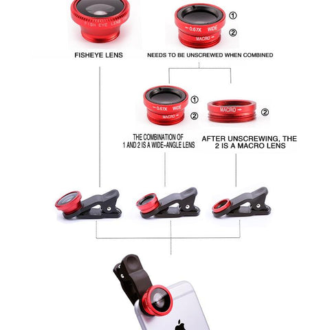3-in-1 Phone Fisheye lens 0.67x Wide Angle Zoom With Clip Universal-PA01236-Veeddydropshipping