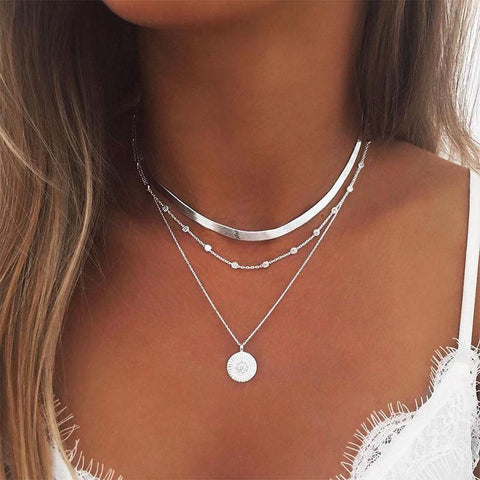 925 Sterling Silver Necklace Simple Snake Chain Charm Ball Chain-JW00135-Veeddydropshipping