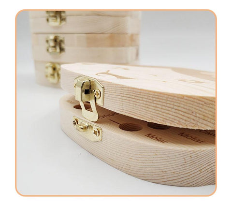 Wooden Baby Kids Tooth Storage Box English/Spanish/French/Russian/Italian-TB00793-Veeddydropshipping