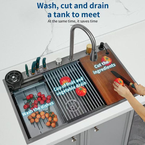 Waterfall Kitchen Sink Large Single Slot-TI00625-Veeddydropshipping