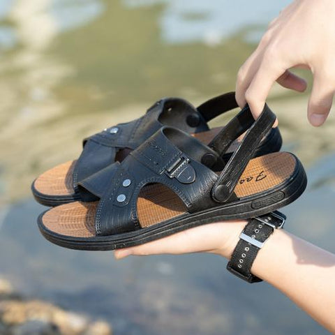 Leather Soled Men&#39;s Sandals Beach Holiday Slippers-BS01555-Veeddydropshipping