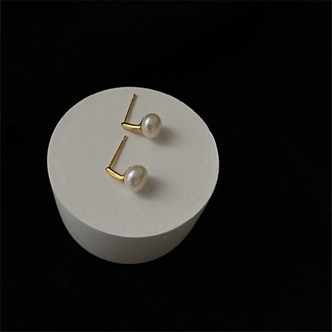 925 Sterling Silver French  Natural Freshwater Pearl Earrings  -JW00169-Veeddydropshipping