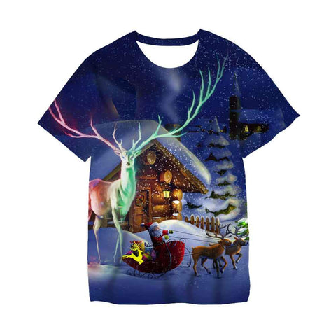 3-14Ys Kids Clothes Santa Claus With Deer Graphic Tee Shirt Merry-TB01158-Veeddydropshipping