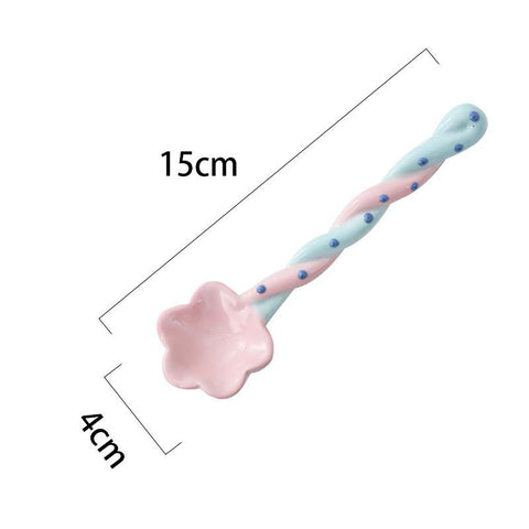 Ceramic Long Handle Spoon Painted Dessert Spoon-HA01315-Veeddydropshipping