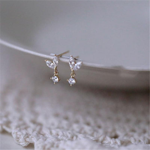 925 Sterling Silver French Simple Crystal Bud Stud Earrings  -JW00271-Veeddydropshipping