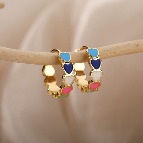 Heart Earrings  Stainless Steel Enamel Geometric Hoop Earring -JW01439-Veeddydropshipping