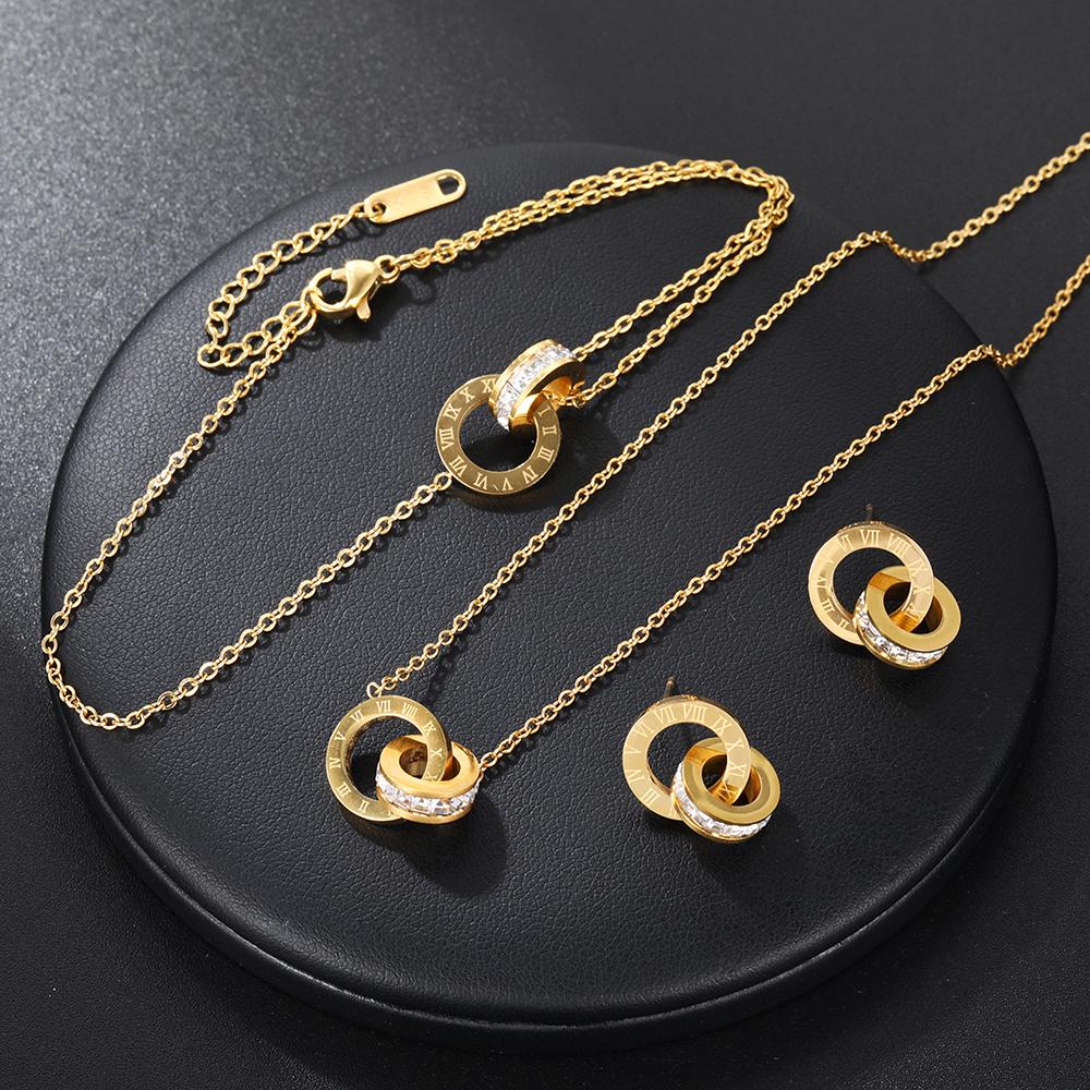 Luxury Elegant Stainless Steel Roman Numerals Jewelry Set  -JW00311-Veeddydropshipping