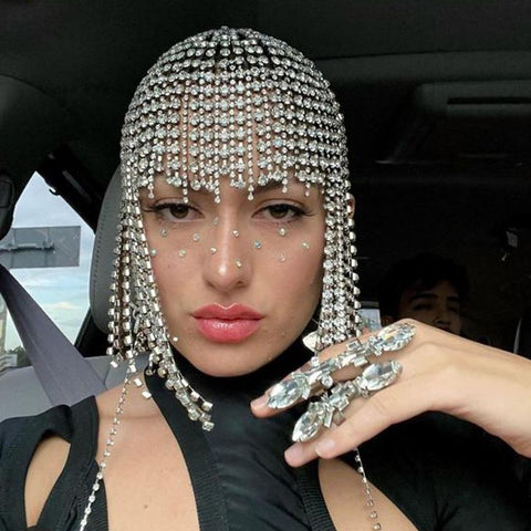 Hip-hop Trendy Rhinestone Tassel Hiar Jewelry Women  -JW00477-Veeddydropshipping